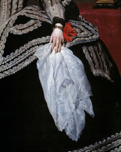 Main et écharpe. Détail du portrait de la reine Marie-Anne d