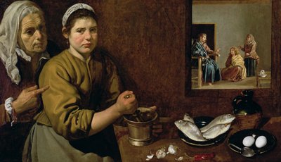 Scène de cuisine avec le Christ dans la maison de Marthe et Marie, c.1618 - Diego Velázquez