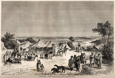 Un camp touareg, dessin de Lancelot, pour illustrer le voyage au centre de l