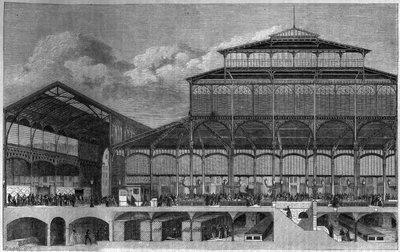 Coupe transversale des Halles de Paris en 1862. Gravure par Lancelot dans « Le Magasin pittoresque » - Dieudonne Auguste Lancelot