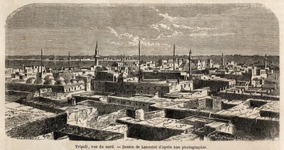 Vue générale de Tripoli, dessin de Lancelot, pour illustrer les promenades tripolitaines, en 1860, du Baron de Krafft. Gravure dans « Le tour du monde » 1861. Collection Selva. - Dieudonne Auguste Lancelot