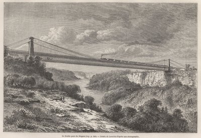 Le pont double du Niagara, dessin de Lancelot, pour illustrer les voyages de L. Deville en Amérique du Nord en 1854-55. Gravure dans "Le tour du monde" 1861. Collection Selva. - Dieudonne Auguste Lancelot