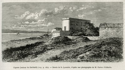 La maison de Giuseppe Garibaldi (1807-1882) à La Caprera (Sardaigne), gravé d