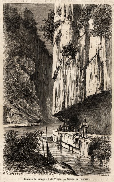 Le chemin de halage sur les rives du Danube, creusé dans la paroi rocheuse, également appelé le chemin de Trajan (53-117, empereur romain), qui l