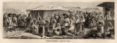 La population ambulante de Tesmevar (ou Timișoara) en Roumanie. Gravure pour illustrer le voyage de Paris à Bucarest, par Lancelot, dessinateur, en 1860, publié dans « Le tour du monde, nouveau journal des voyages », sous la direction d