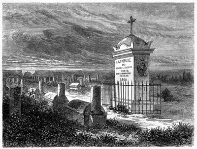 Vue du cimetière français à Pékin (Beijing), Chine. Gravure d