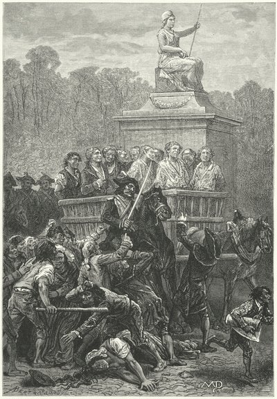 Un tombereau plein de prisonniers en route vers la guillotine, Révolution française (gravure) - Diogene Ulysse Napoleon Maillart