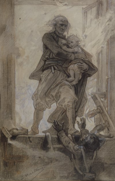 Le marquis de Lantenac sauvant un enfant, illustration de Quatre-vingt-treize de Victor Hugo - Diogene Ulysse Napoleon Maillart
