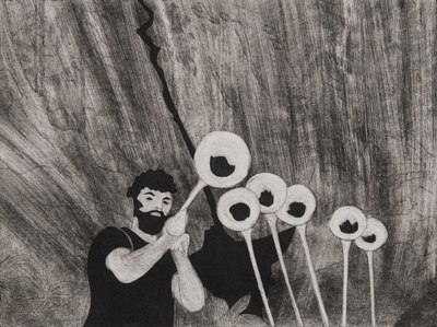 Siegfried et les cors de mariage, Ring Cycle de Wagner, 2024 (collagraphie) - Dione Verulam