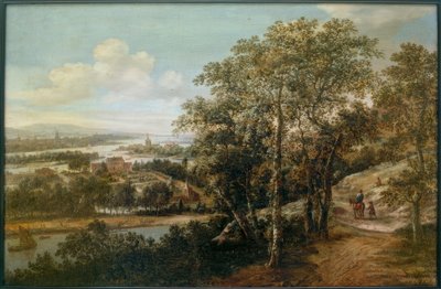 Vaste paysage fluvial avec un cavalier et d