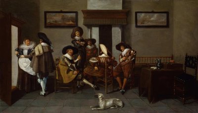 Hommes élégamment vêtus et une servante - Dirck Hals