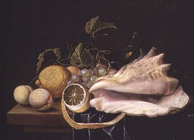 Nature morte avec coquillage Strombus et fruits - Dirck Sauts