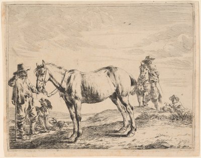 Un homme tenant un cheval par sa bride - Dirck Stoop