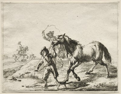 Un garçon menant un cheval boire - Dirck Stoop