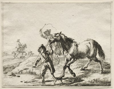 Un garçon menant un cheval boire - Dirck Stoop