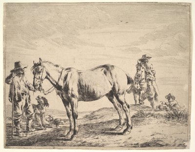 Homme tenant un cheval par la bride - Dirck Stoop