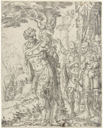 Achior attaché à un arbre - Dirck Volckertsz. Coornhert (attributed to)