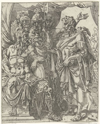 Achior raconte à Holopherne les Israélites - Dirck Volckertsz. Coornhert (attributed to)