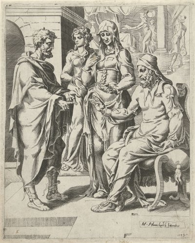 Éliézer raconte à Laban son objectif - Dirck Volckertsz. Coornhert (attributed to)