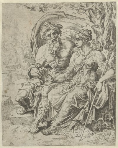 Juda donne un gage à Tamar (Histoire de Juda et Tamar) - Dirck Volckertsz. Coornhert (attributed to)