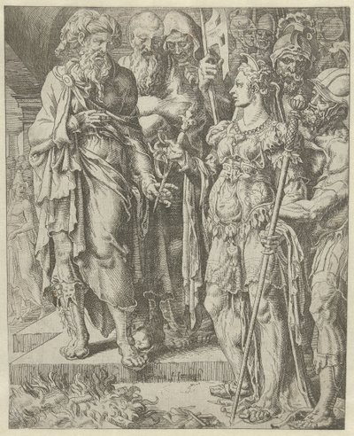 Tamar montre le gage (série Histoire de Juda et Tamar) - Dirck Volckertsz. Coornhert (attributed to)