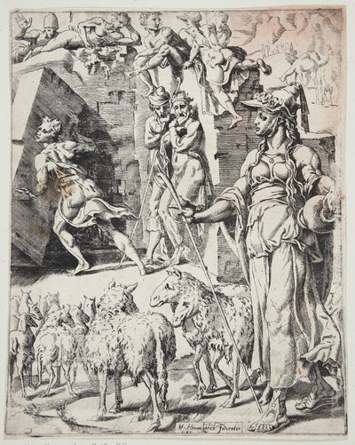 Jacob roulant la pierre de la bouche du puits - Dirck Volckertsz. Coornhert