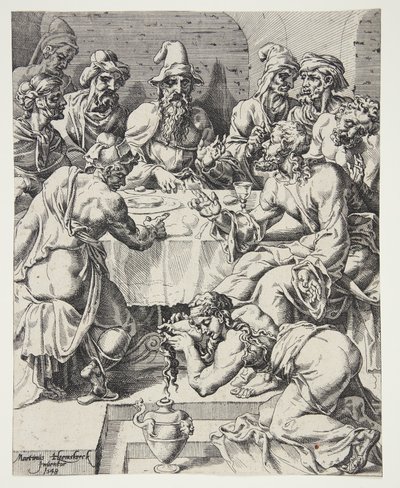 Marie-Madeleine essuyant les pieds du Christ dans la maison de Simon le Pharisien - Dirck Volckertsz. Coornhert