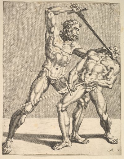 Deux escrimeurs, de Escrimeurs, planche 7, 1552 - Dirck Volkertsen Coornhert