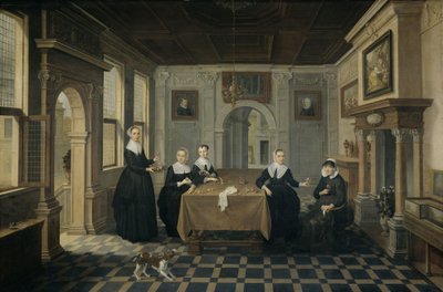 Cinq dames dans un intérieur, vers 1630-1652 (huile sur panneau) - Dirck van Delen