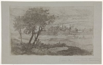 Paysage avec arbres au premier plan et une charrue dans le champ - Dirk Arnoldus Tavenraat