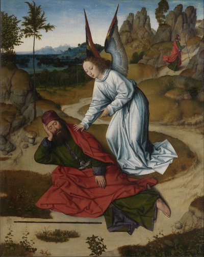 Le Dernier Souper retable : Élie dans le désert aile droite, 1464-1468 - Dirk Bouts