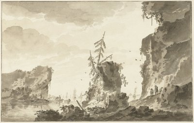 Côte rocheuse avec bateaux et pêcheurs - Dirk Kuipers