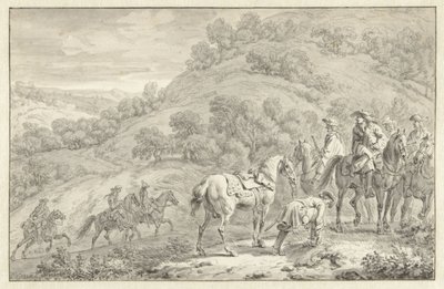 Paysage de montagne avec un cavalier démonté et d