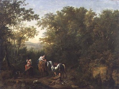 Une partie de chasse au faucon dans un paysage boisé - Dirk Maes