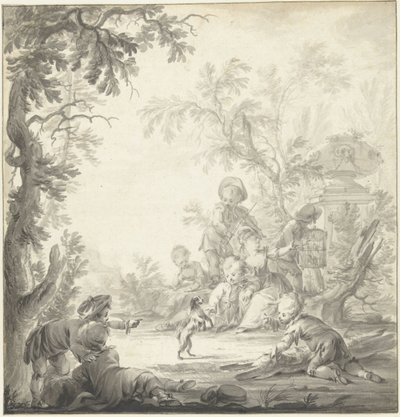 Conception pour une peinture murale avec des enfants et un petit chien - Dirk van der Aa