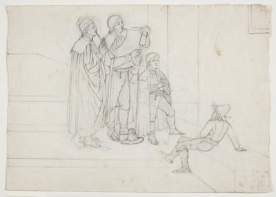 Trois musiciens (pifferari) et un jeune auditeur - Ditlev Blunck
