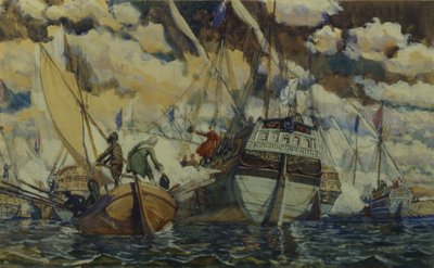 Pierre Ier et Lefort. La flotte de Pierre Ier sur le lac Pleshcheyevo, 1927 - Dmitri Nikolayevich Kardovsky