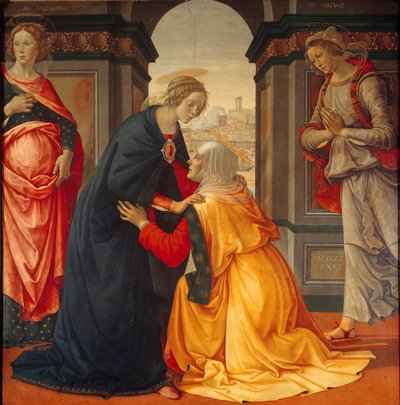 Visitation : La Vierge Marie visite Élisabeth, entre Marie Jacobé et Marie Salomé, témoins de la Crucifixion et de la Résurrection - Domenico Ghirlandaio