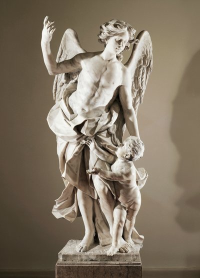Ange gardien, vers 1724, par Domenico Antonio Vaccaro, statue en marbre, hauteur 190 cm, anti-Sacristie de la Basilique de San Paolo Maggiore, Naples, Campanie, Italie - Domenico Antonio Vaccaro