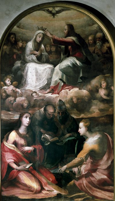 Christ couronnant la Vierge Marie et quatre saints (Sainte Marie-Madeleine, Saint Antoine de Padoue, Pape Saint Grégoire I ou Le Grand et Sainte Catherine d