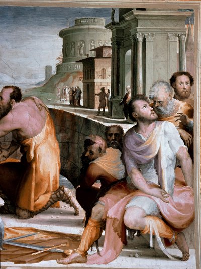 La conciliation du consul romain Marcus Fulvius Flaccus et Marcus Aemilius Lepidus vers 126 av. J.-C. (détail). Fresque par Domenico di Giacomo di Pace dit Beccafumi (1486-1551) 1529-1535 Sienne, Palazzo Pubblico - Domenico Beccafumi
