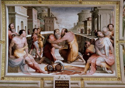 La conciliation du consul romain Marcus Fulvius Flaccus et Marcus Aemilius Lepidus vers 126 av. J.-C. - Domenico Beccafumi
