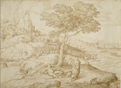 Transformation de Callisto en ours après avoir donné naissance à Arcas, vers 1558 - Domenico Campagnola