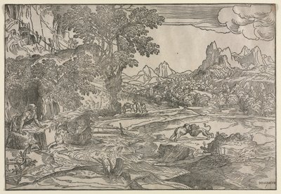 Paysage avec Saint Jérôme et deux lions - Domenico Campagnola