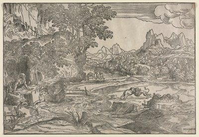Paysage avec Saint Jérôme et deux lions, vers 1530-35 - Domenico Campagnola