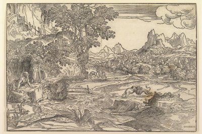 Paysage avec Saint Jérôme à gauche regardant vers le lion et l