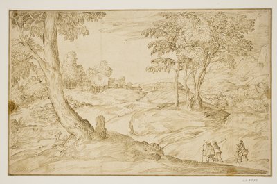 Paysage avec pèlerins approchant d