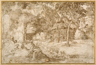 Pèlerins visitant Saint Jérôme dans le désert - Domenico Campagnola