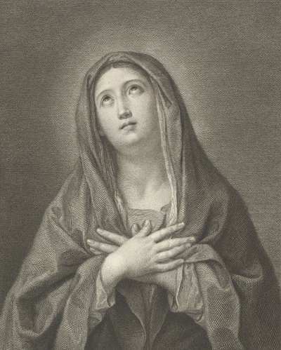 La Vierge regardant vers le haut avec les mains croisées sur sa poitrine, d
