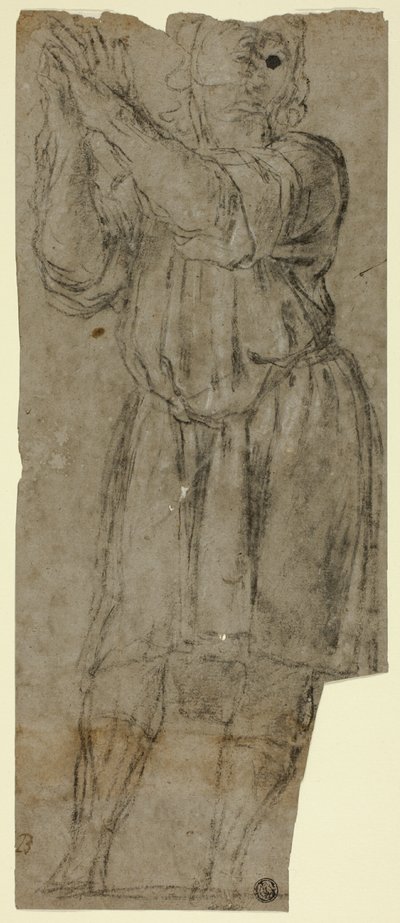 Homme debout en prière (recto); Étude de draperie (verso) - Domenico Fiasella